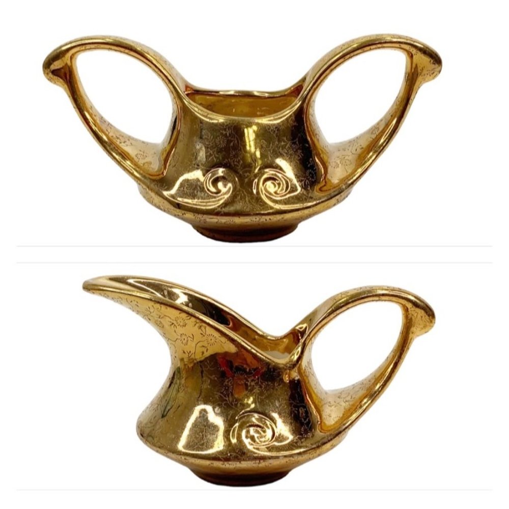 Vintage Pearl China Sugar Creamer 22 Kt Gold Floral Hollywood Regency MCM 40s